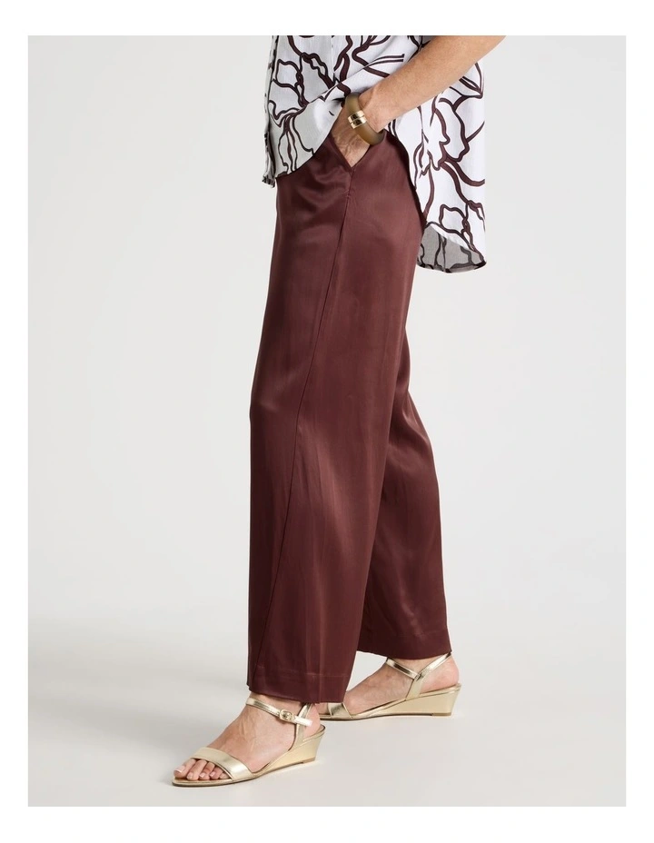Wide Leg Elastic Back Satin Pant in Burgandy image 2