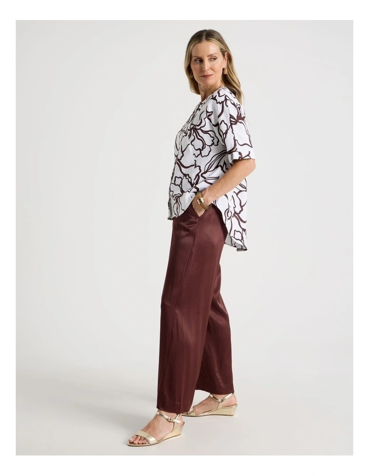Wide Leg Elastic Back Satin Pant in Burgandy image 3