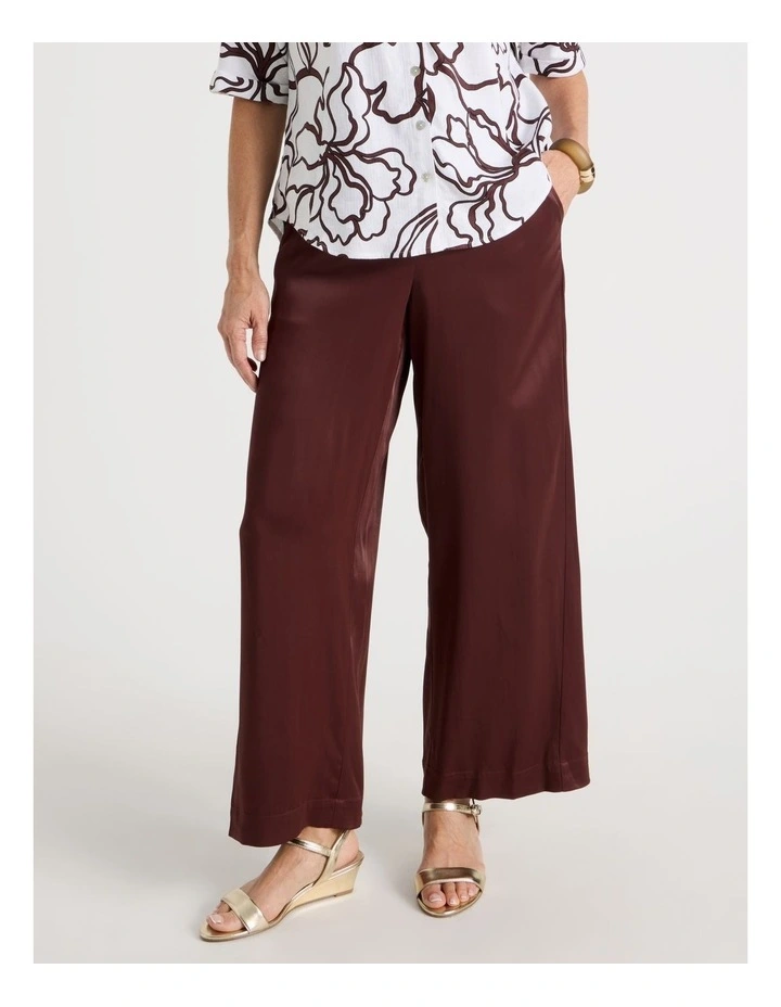 Wide Leg Elastic Back Satin Pant in Burgandy image 4