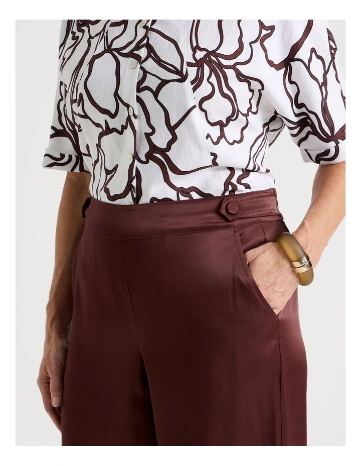 Wide Leg Elastic Back Satin Pant in Burgandy image 5