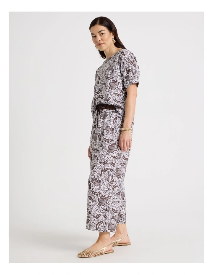 Elastic Waist Wide Leg Pant With Solid Waistband in Chocolate/White Floral image 4
