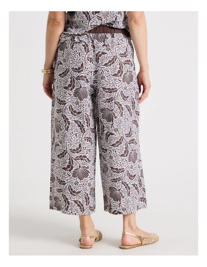 Elastic Waist Wide Leg Pant With Solid Waistband in Chocolate/White Floral image 6