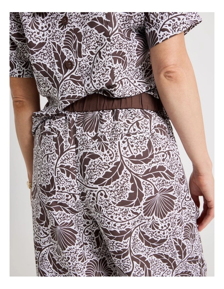 Elastic Waist Wide Leg Pant With Solid Waistband in Chocolate/White Floral image 7