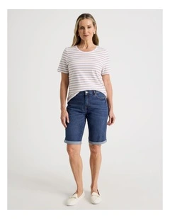 5 Pocket Stretch Denim Short in Mid Indigo