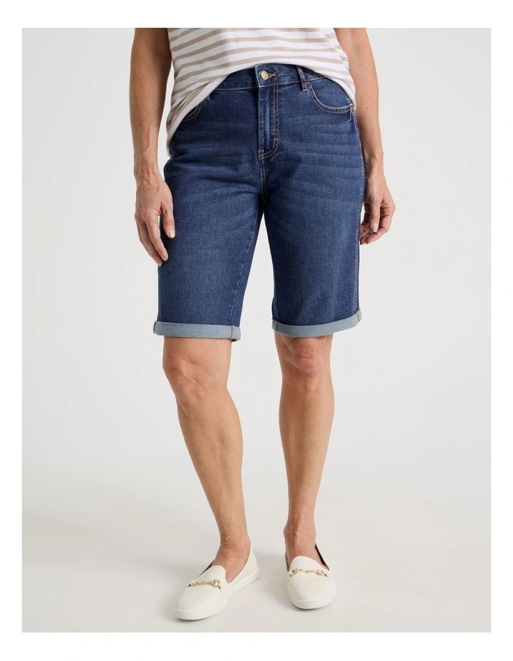 5 Pocket Stretch Denim Short in Mid Indigo image 2