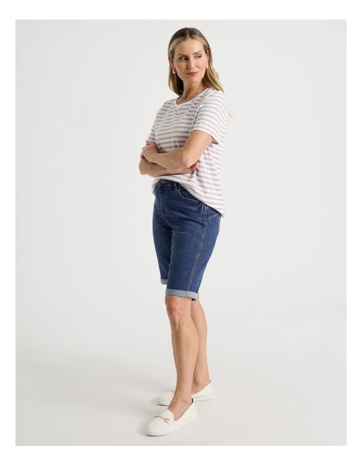 5 Pocket Stretch Denim Short in Mid Indigo image 3
