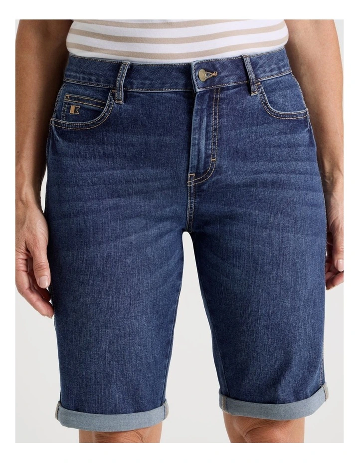 5 Pocket Stretch Denim Short in Mid Indigo image 4