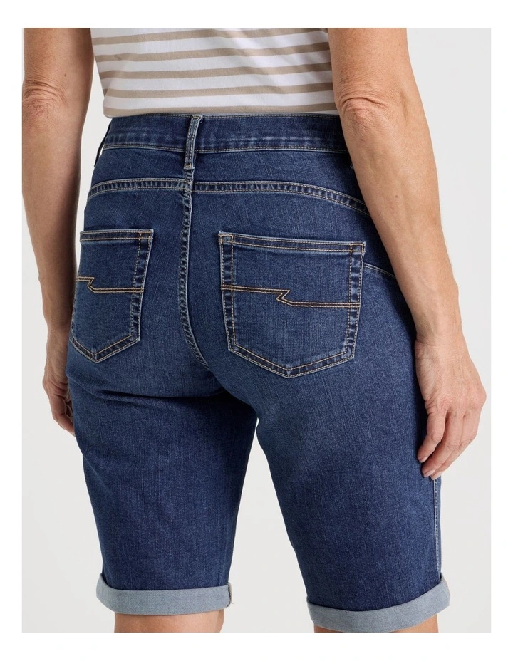 5 Pocket Stretch Denim Short in Mid Indigo image 6