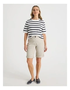 Stretch Chino Short With Rolled Cuff in Light Stone