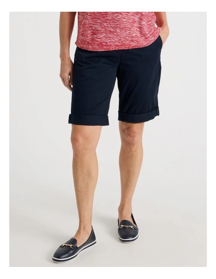 Stretch Chino Short with Rolled Cuff in Navy image 2