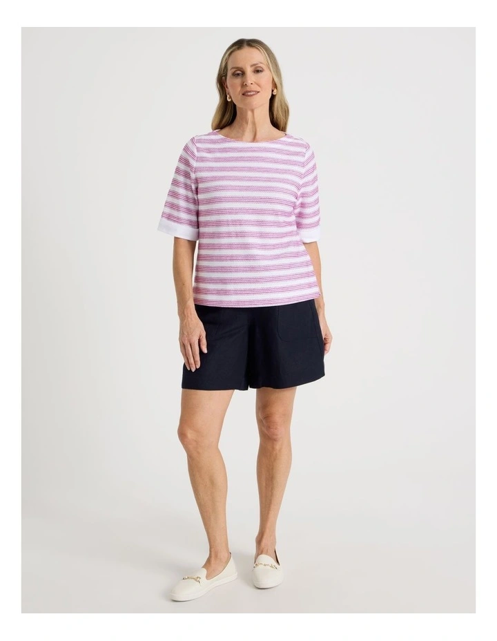 Elastic Waist Linen Blend Short with Patch Pockets in Navy image 1