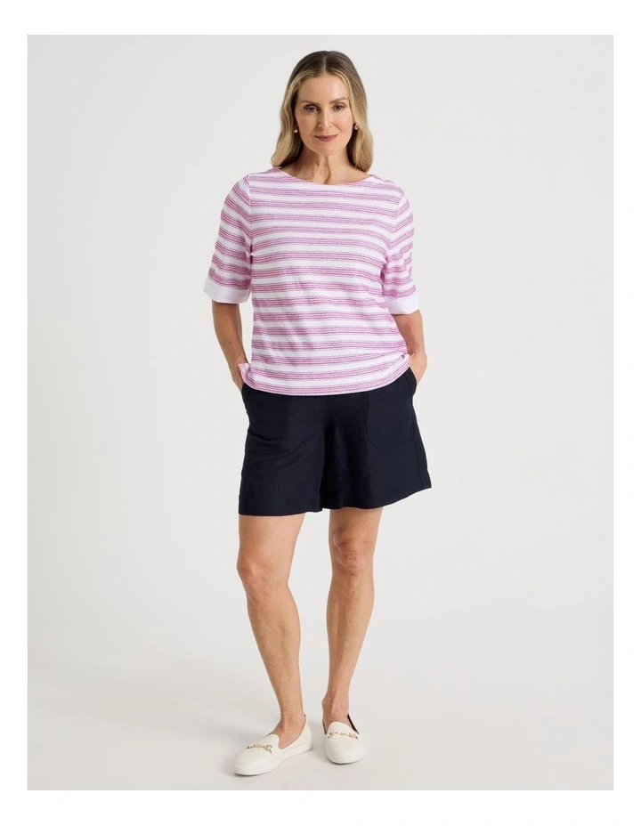 Elastic Waist Linen Blend Short with Patch Pockets in Navy image 7