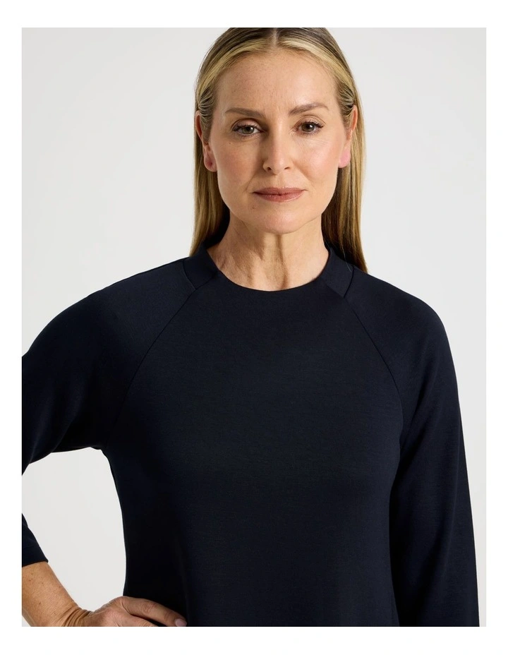Long Sleeve Knit Dress With Contrast Pocket Tabs in Navy image 2