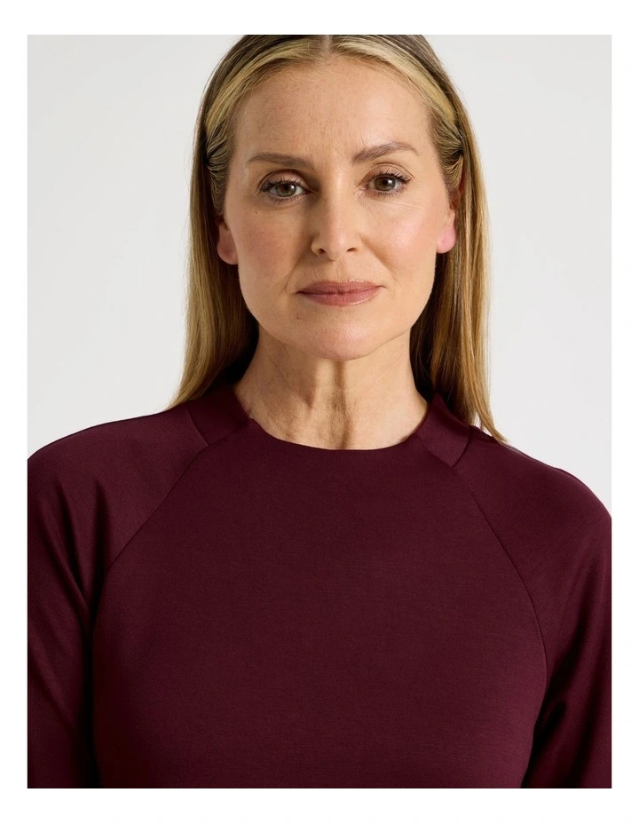 Long Sleeve Knit Dress With Contrast Pocket Tabs in Burgundy image 6