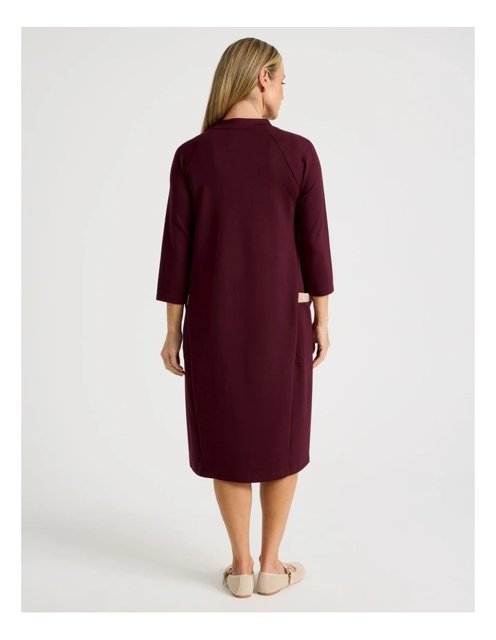 Long Sleeve Knit Dress With Contrast Pocket Tabs in Burgundy image 7
