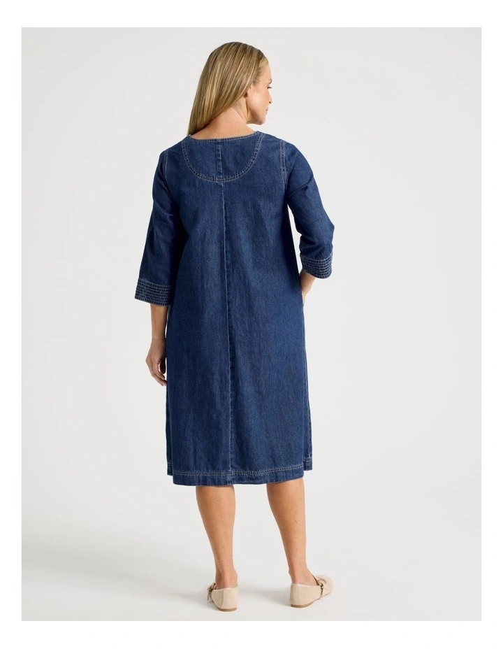 V Neck Denim Dress With 3/4 Sleeves in Denim image 6
