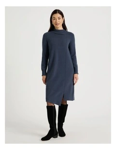 Knitted Asymmetrical Dress in Dusty Navy