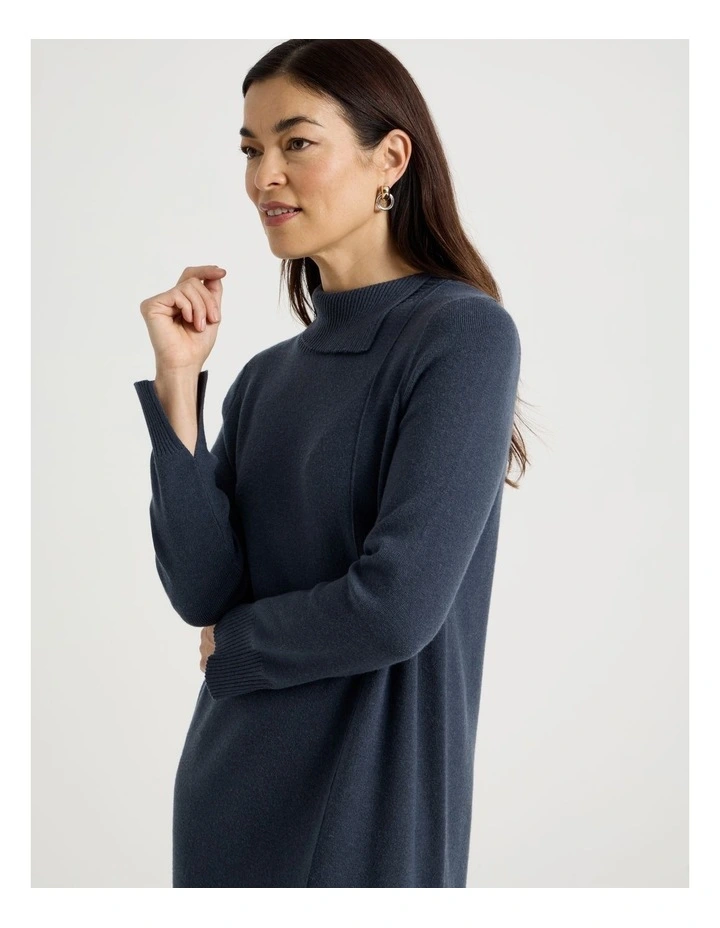 Knitted Asymmetrical Dress in Dusty Navy image 2