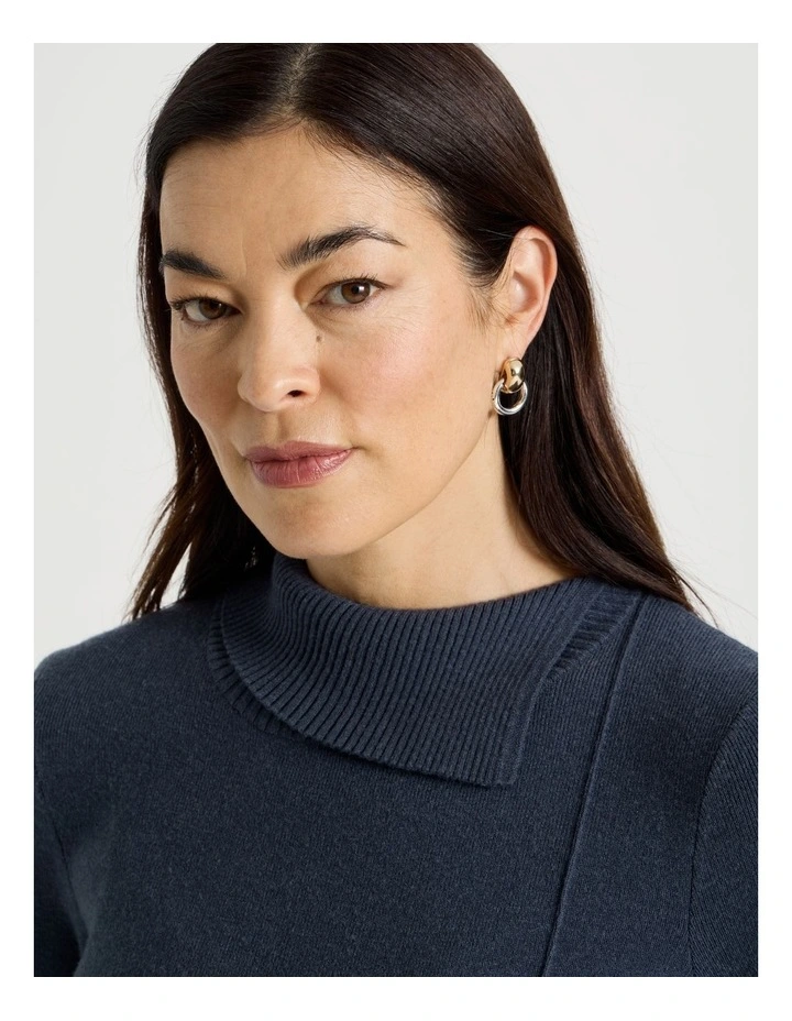 Knitted Asymmetrical Dress in Dusty Navy image 4