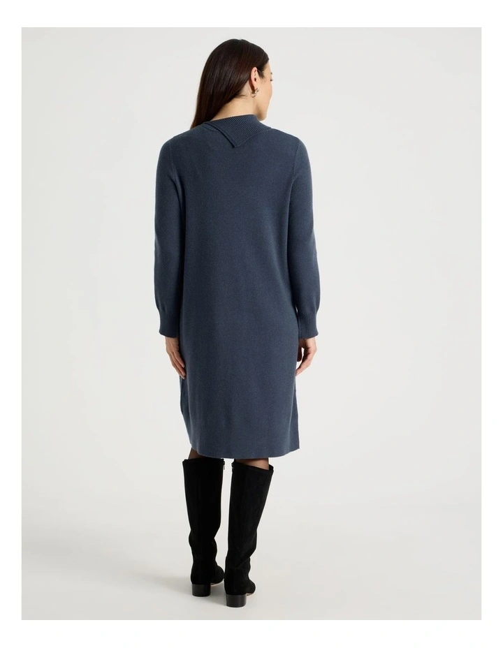 Knitted Asymmetrical Dress in Dusty Navy image 6