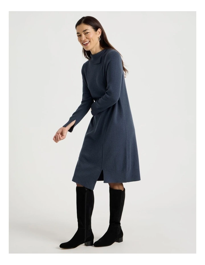 Knitted Asymmetrical Dress in Dusty Navy image 7