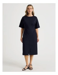 3/4 Sleeve Ponte Dress With Pockets in Navy