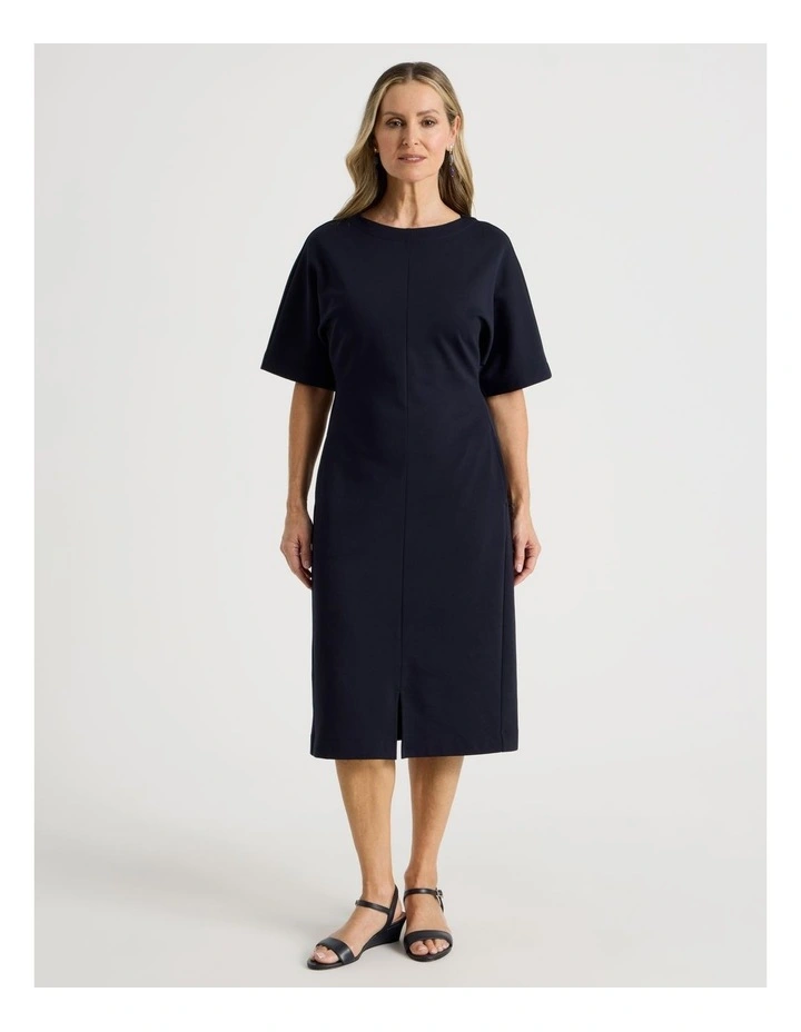 3/4 Sleeve Ponte Dress With Pockets in Navy image 1