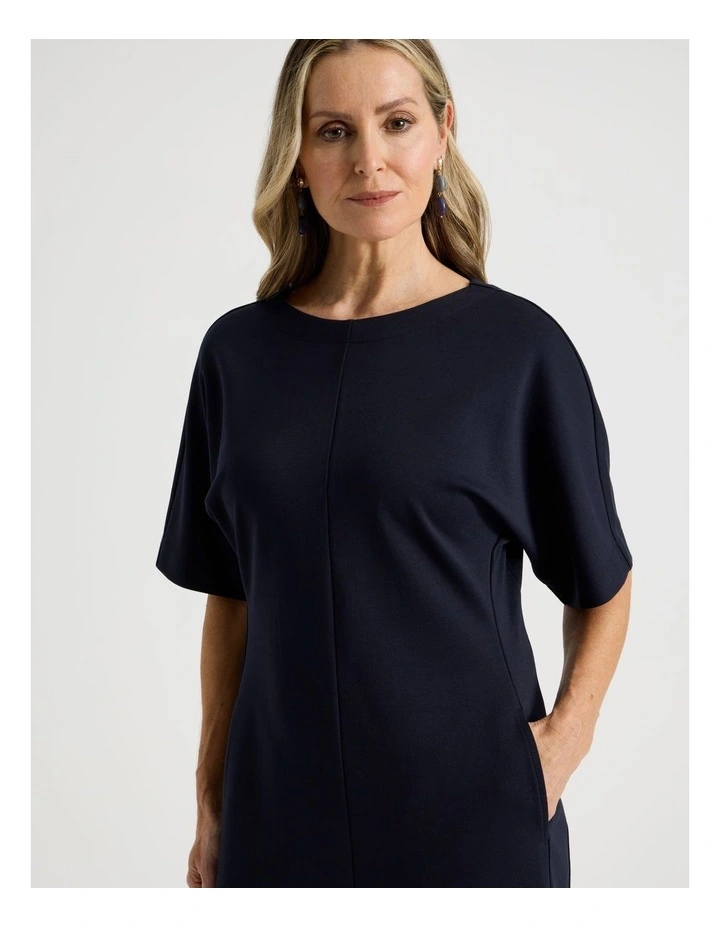 3/4 Sleeve Ponte Dress With Pockets in Navy image 2