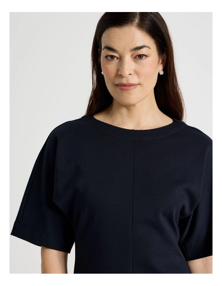 3/4 Sleeve Ponte Dress With Pockets in Navy image 2