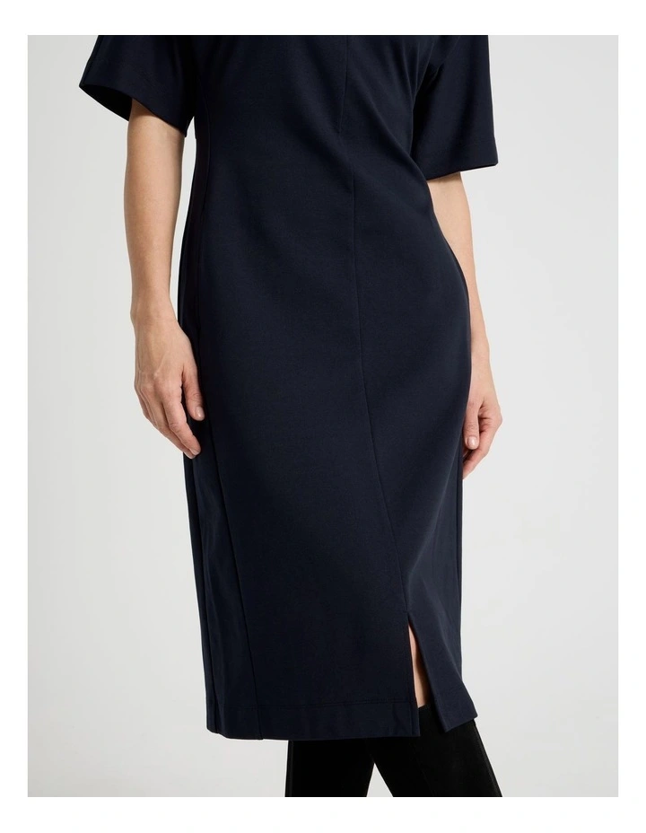 3/4 Sleeve Ponte Dress With Pockets in Navy image 3