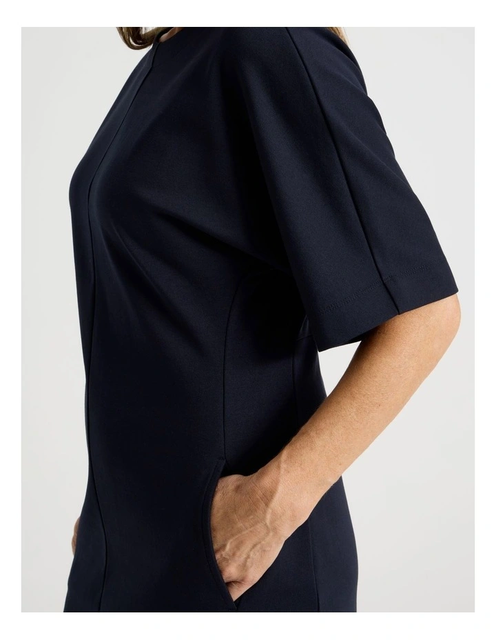 3/4 Sleeve Ponte Dress With Pockets in Navy image 4