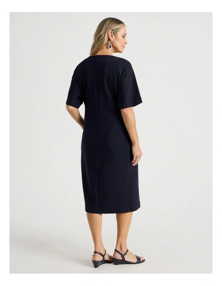3/4 Sleeve Ponte Dress With Pockets in Navy image 5