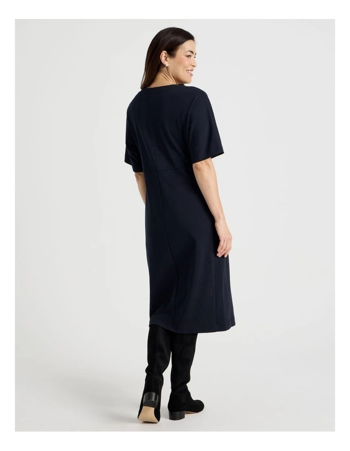 3/4 Sleeve Ponte Dress With Pockets in Navy image 5