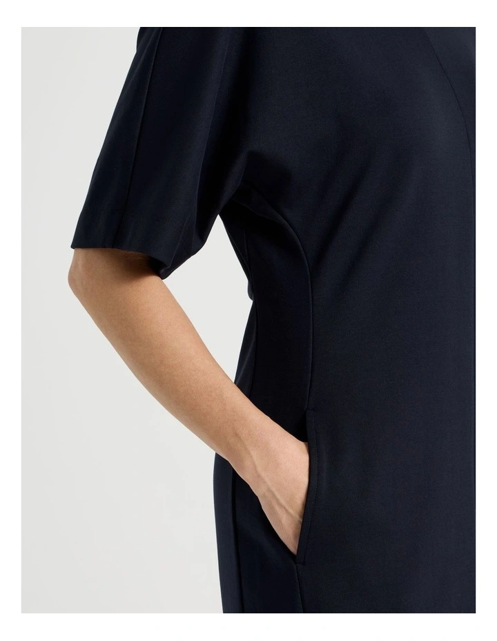 3/4 Sleeve Ponte Dress With Pockets in Navy image 6