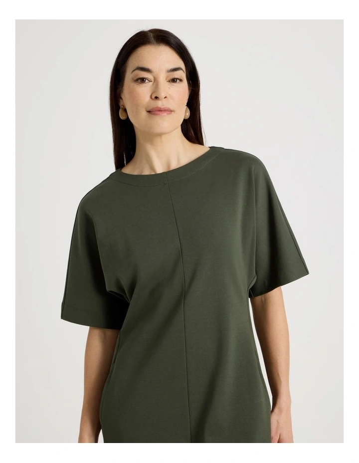 3/4 Sleeve Ponte Dress With Pockets in Olive image 2
