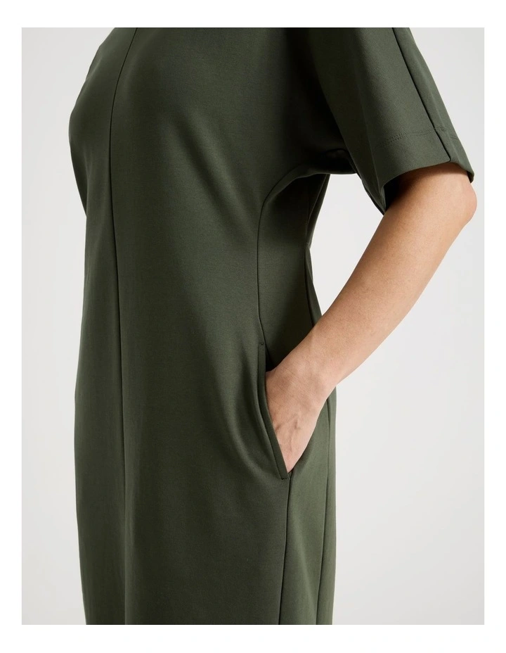 3/4 Sleeve Ponte Dress With Pockets in Olive image 4