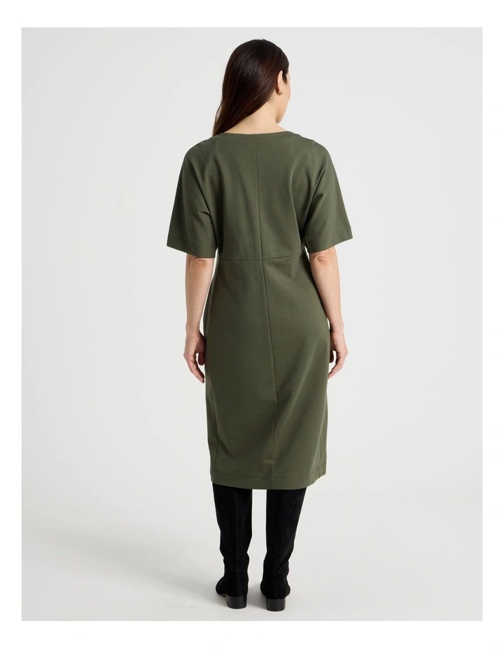 3/4 Sleeve Ponte Dress With Pockets in Olive image 5