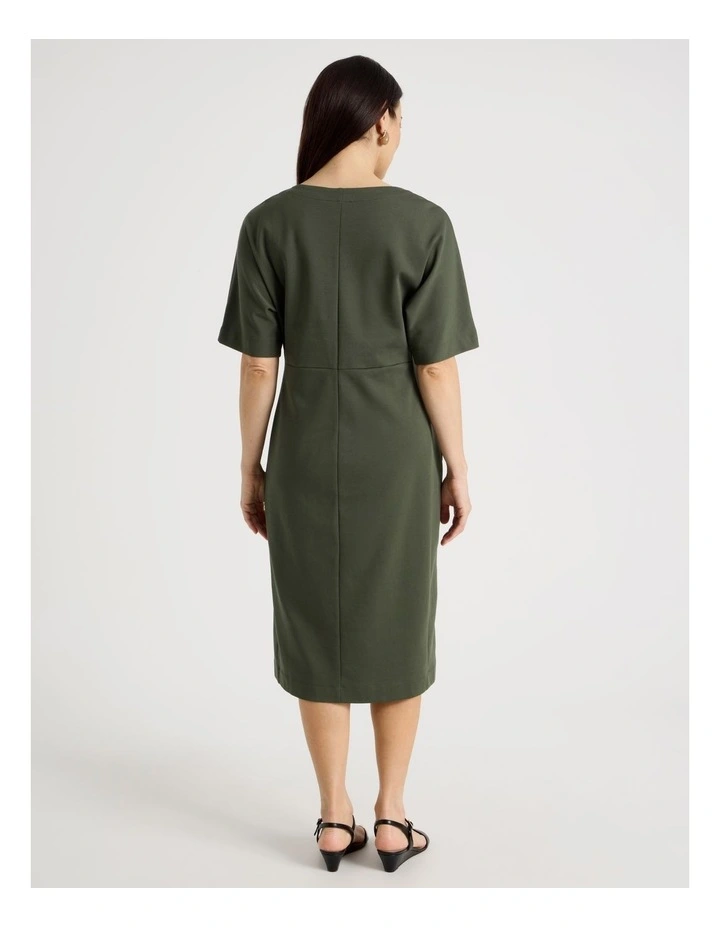 3/4 Sleeve Ponte Dress With Pockets in Olive image 6