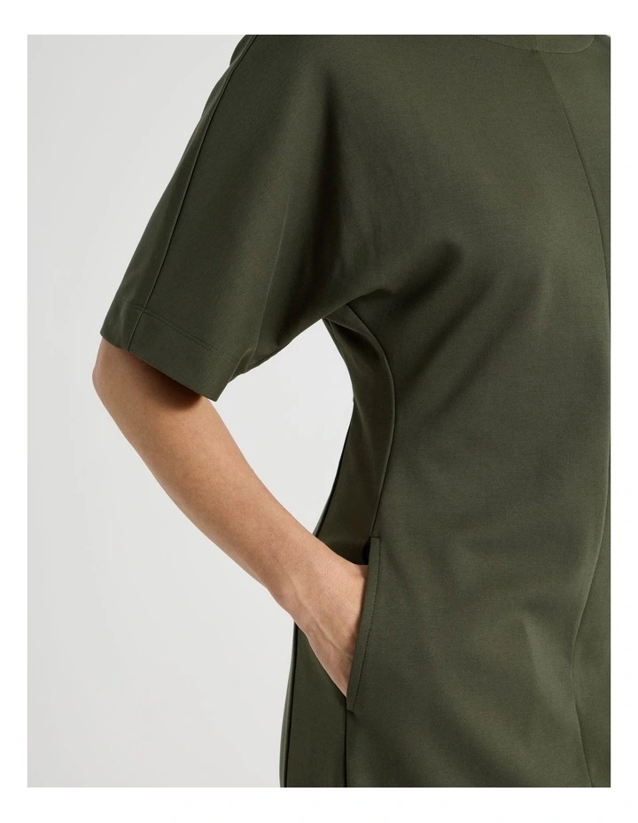 3/4 Sleeve Ponte Dress With Pockets in Olive image 6