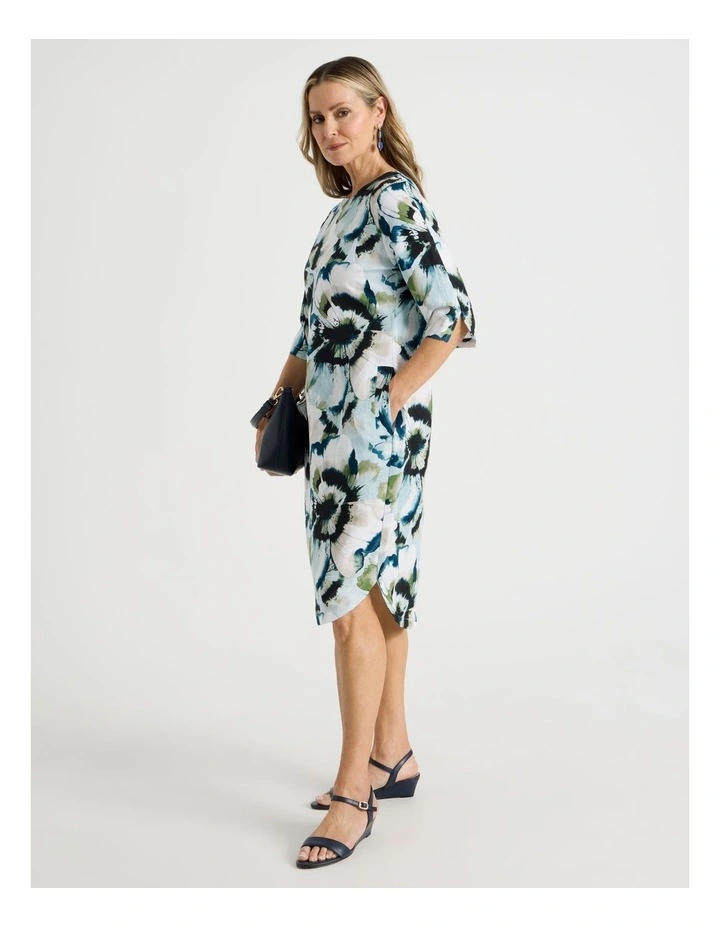 Elbow Length Split Sleeve Dress With Side Pockets in Blues/Olive Blurred Floral image 5