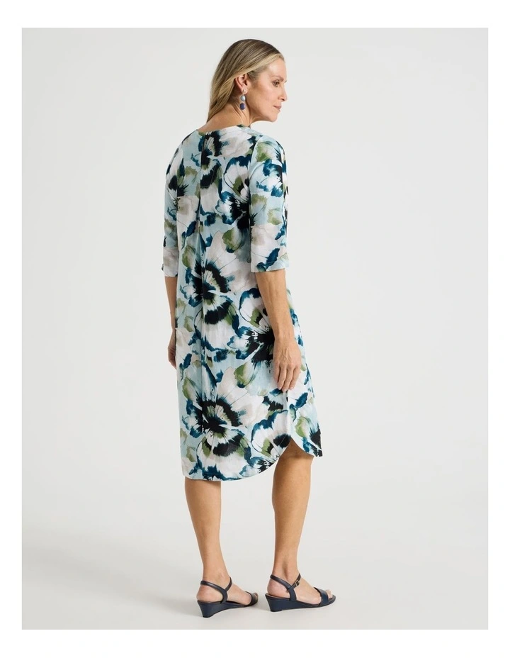 Elbow Length Split Sleeve Dress With Side Pockets in Blues/Olive Blurred Floral image 6