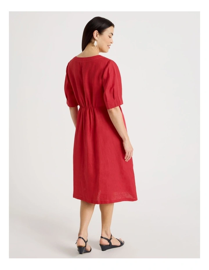 V Neck Pleat Sleeve Dress With Shaped Bodice In Red image 6