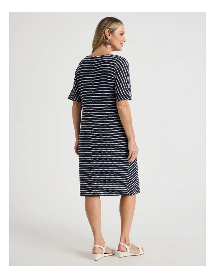 Fancy Knit Short Sleeve Lined Dress in Navy and Ivory Stripe image 6
