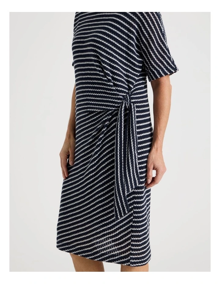 Fancy Knit Short Sleeve Lined Dress in Navy and Ivory Stripe image 7