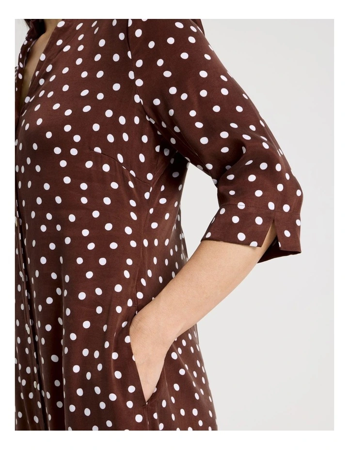 3/4 Sleeve Shirt Dress in Brown/White Spot Print image 5