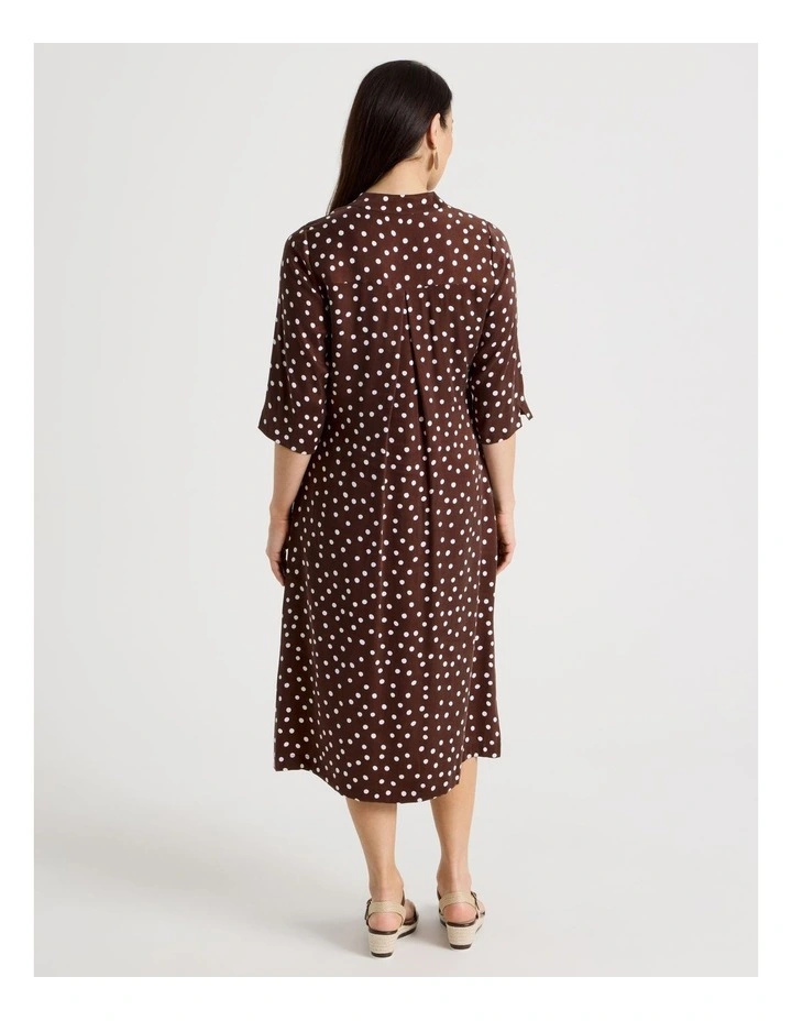 3/4 Sleeve Shirt Dress in Brown/White Spot Print image 6