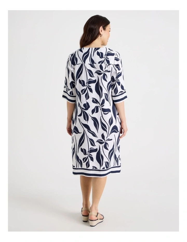 Notch Neck Short Sleeve Dress With Stripe Trim in White/Navy Floral image 6
