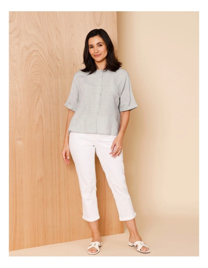 Spliced Short Sleeve Shirt In White/Navy Texture image 4