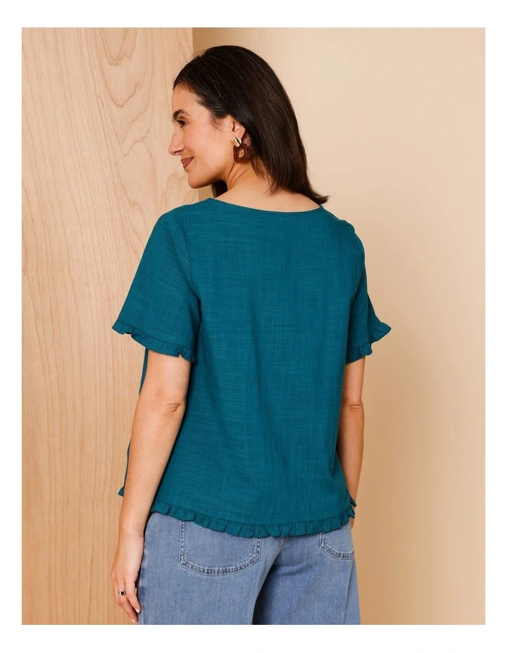 Short Frill Sleeve And Hem Top In Teal image 6