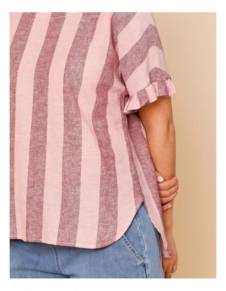 Frill Short Sleeve Vertical Stripe Top In Pinks image 5